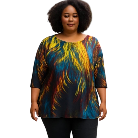 Susan Graver Tops - Susan Graver liquid Knit Multicolor Abstract Long Sleeve Tunic Top Sz XL